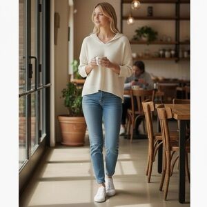 LOFT Lightweight Cream Hooded Sweater